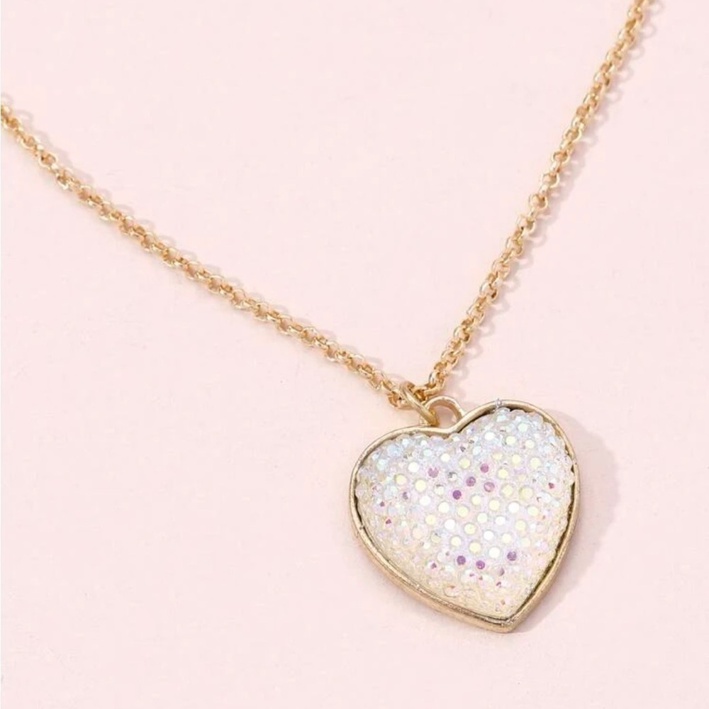 Iridescent Crystal Heart Gold Necklace